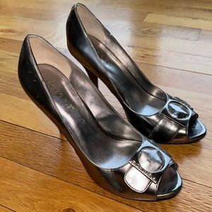 BCBGirls Patent metallic pewter heels